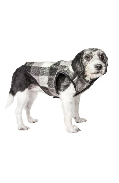 Shop Pet Life Black Boxer Classical Plaid Insulated Dog Coat In Black Grey And White Plaid