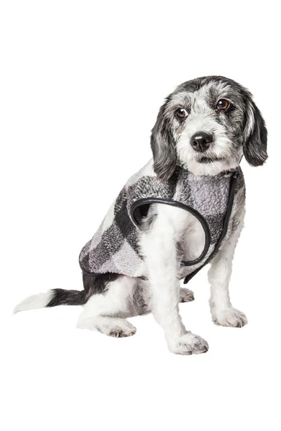 Shop Pet Life Black Boxer Classical Plaid Insulated Dog Coat In Black Grey And White Plaid