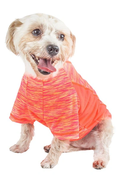 Shop Pet Life Active Warf-speed Heathered Tone-on-tone T-shirt In Neon Orange Heather With Pink
