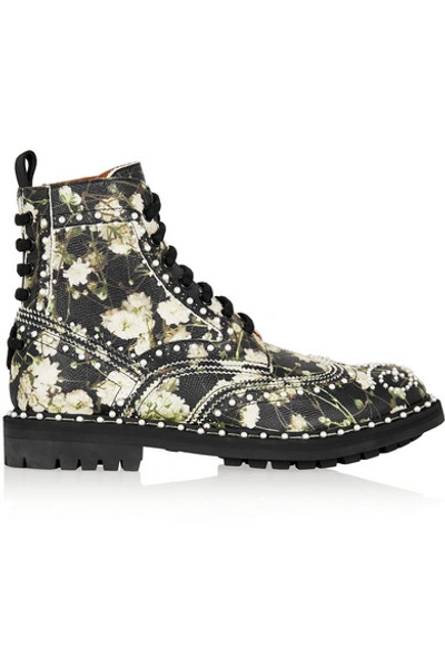 Givenchy Ankle Boots In Faux Pearl-embellished Black Textured-leather In Multi