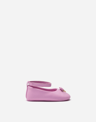 Shop Dolce & Gabbana Dolce&gabbana Shoes For First Steps (19-26) - Nappa Leather Ballet Flats With Ankle Strap And Charm In Pink