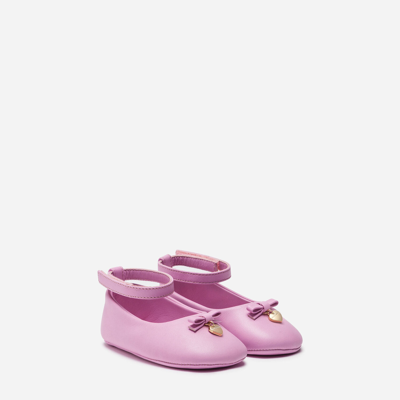 Shop Dolce & Gabbana Dolce&gabbana Shoes For First Steps (19-26) - Nappa Leather Ballet Flats With Ankle Strap And Charm In Pink