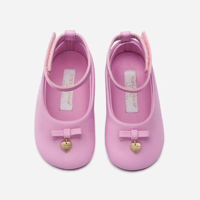 Shop Dolce & Gabbana Dolce&gabbana Shoes For First Steps (19-26) - Nappa Leather Ballet Flats With Ankle Strap And Charm In Pink