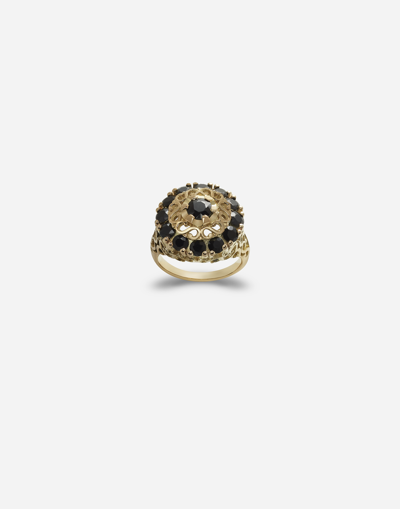 Shop Dolce & Gabbana Cluster Ring With Sapphires In Gold/black
