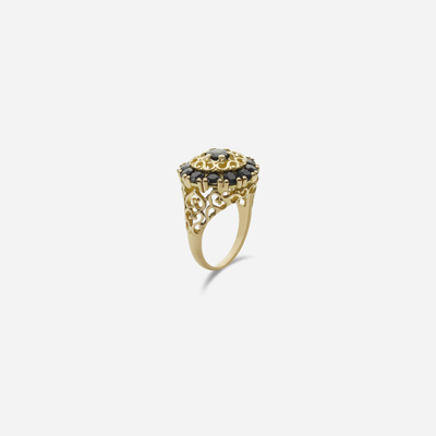 Shop Dolce & Gabbana Cluster Ring With Sapphires In Gold/black