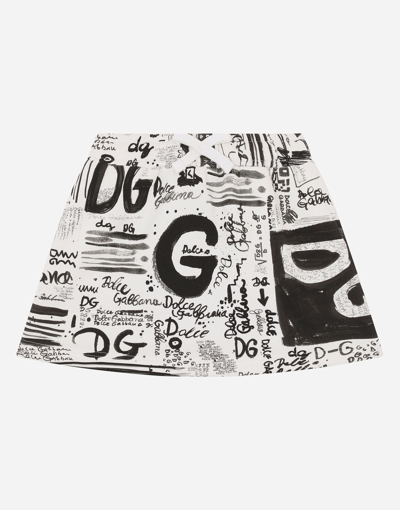 Shop Dolce & Gabbana Trousers And Skirts - Short Fleece Skirt With Graffiti Print In Multicolor