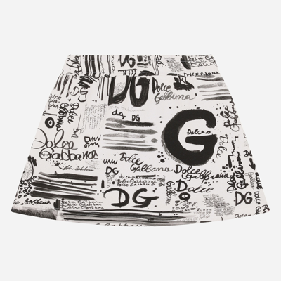 Shop Dolce & Gabbana Trousers And Skirts - Short Fleece Skirt With Graffiti Print In Multicolor