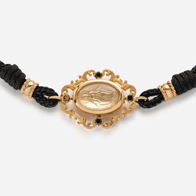Shop Dolce & Gabbana Fabric Devotion Bracelet With Yellow Gold Pendant Charm