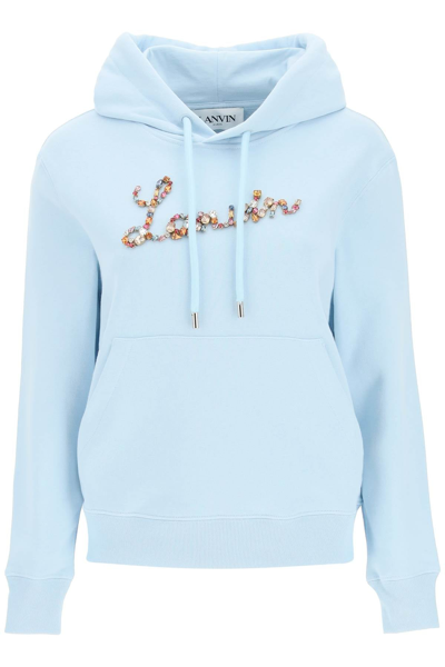 Shop Lanvin Crystal Logo Hoodie In Light Blue
