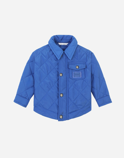 Shop Dolce & Gabbana Quilted Nylon Jacket With Logo Plate In Blue
