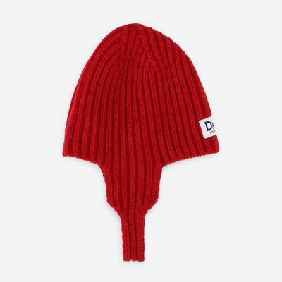 Shop Dolce & Gabbana Ribbed Knit Hat With Logo Label In Red