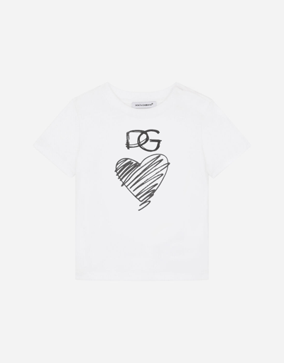 Shop Dolce & Gabbana Jersey T-shirt With Dg Heart Print In White