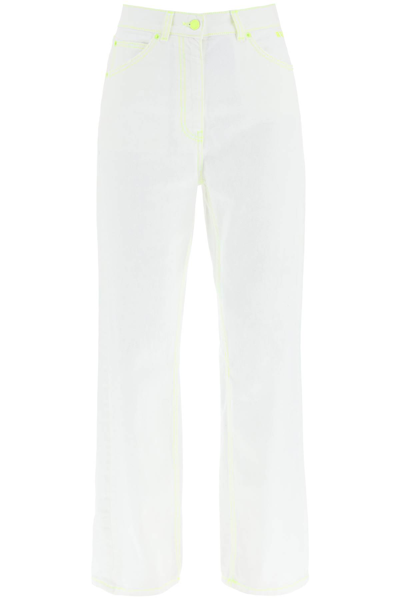 Shop Msgm Boy Jeans With Neon Stitching In Off White (white)