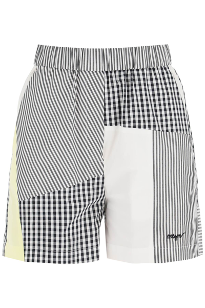 Shop Msgm Patchwork Shorts In Off White (white)