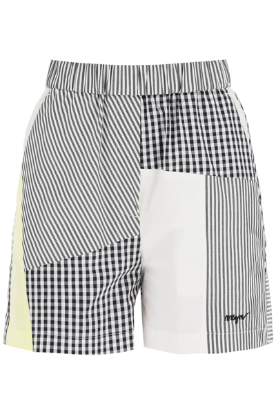 Msgm Patchwork Shorts In Off White (white)