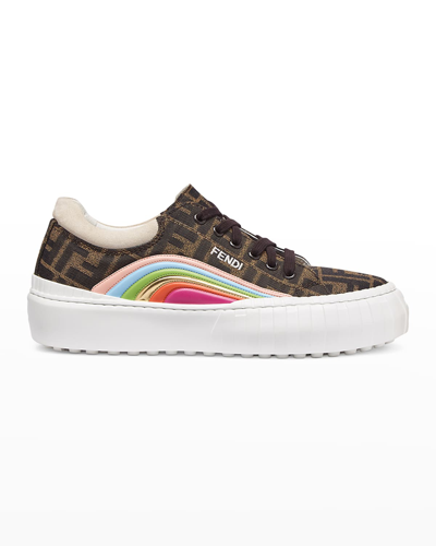 Shop Fendi Ff Jacquard Rainbow Low-top Sneakers In Brown