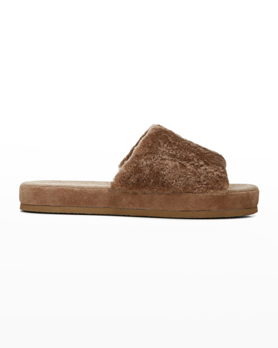 Shop Vince Kenia Fur Slide Sandals In Brownsugar