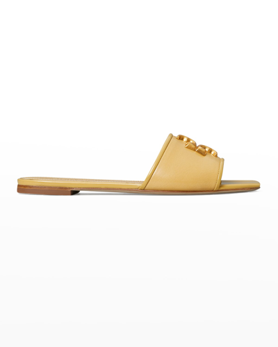 Shop Tory Burch Eleanor Calfskin Medallion Flat Sandals In Cornbread Cornbr