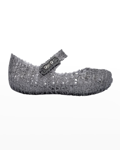 Shop Mini Melissa Girl's Campana Papel Glitter Cutout Mary Jane Shoes, Baby/toddlers In Charcoal
