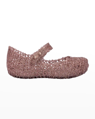 Shop Mini Melissa Girl's Campana Papel Glitter Cutout Mary Jane Shoes, Baby/toddlers In Light Pink
