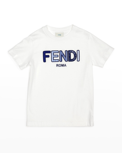 Shop Fendi Boy's Mixed Print Logo T-shirt In F0tu9 White