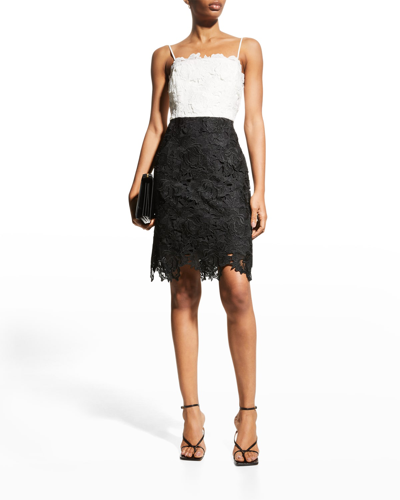 Shop Milly 3d Floral Lace Spaghetti-strap Dress In White Black