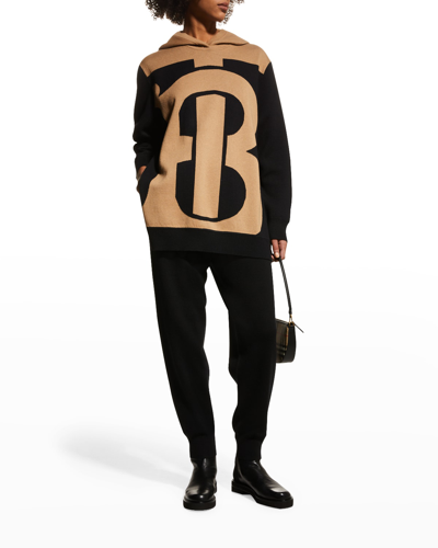 Shop Burberry Linney Monogram Motif Cashmere Hoodie In Black