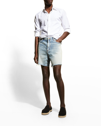 Shop Saint Laurent Men's California Denim Shorts In Blue