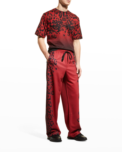 Shop Dolce & Gabbana Men's Wide-leg Leopard Track Pants In Leo Redprt