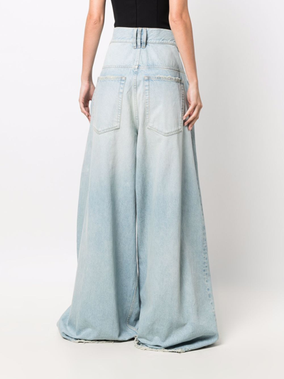 Shop Balmain Wide Leg Denim Jeans In Blue