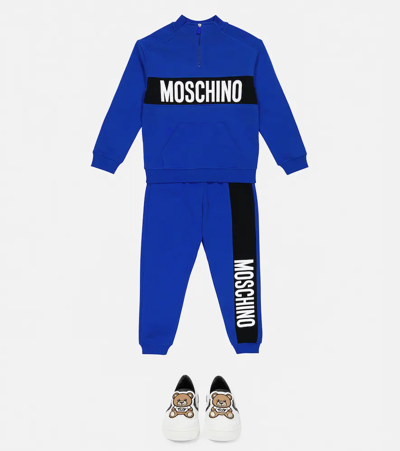 Shop Moschino Logo Cotton Jersey Tracksuit In Surf Blue
