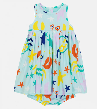 Stella Mccartney Baby Cotton Dress And Bloomers In Celeste/multicolor