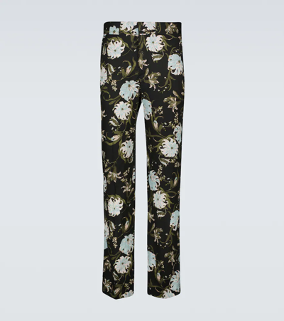 Shop Erdem Lionel Floral Pants In Black / Azure / Olive