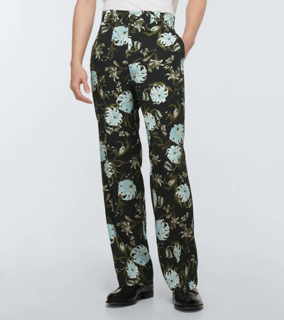 Shop Erdem Lionel Floral Pants In Black / Azure / Olive