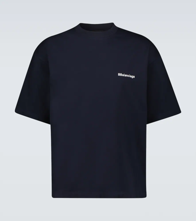 Shop Balenciaga Bb Cotton Jersey T-shirt In Marine Blue/white