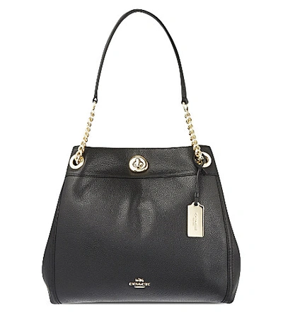 Shop Coach Edie Turnlock Leather Shoulder Bag In Black