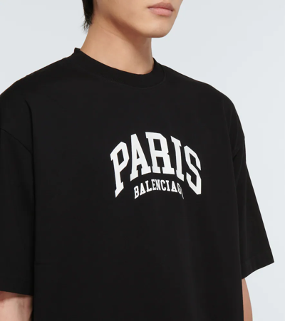 Shop Balenciaga Cities Paris Cotton Jersey T-shirt In Black/white