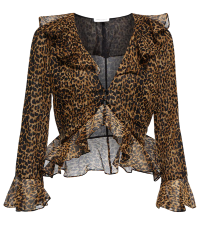 Shop Saint Laurent Leopard-print Wool Cropped Blouse