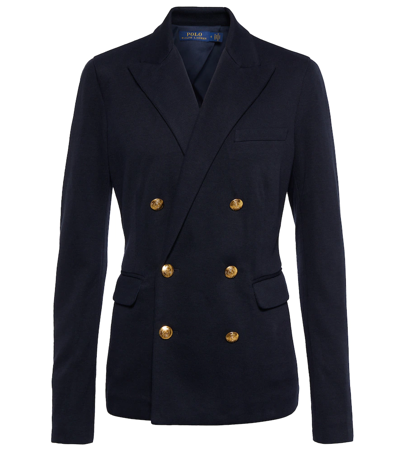 Shop Polo Ralph Lauren Knit Double-breasted Blazer In Park Avenue Navy