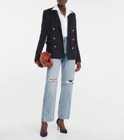 Polo Ralph Lauren Knit Double-breasted Blazer In Park Avenue Navy