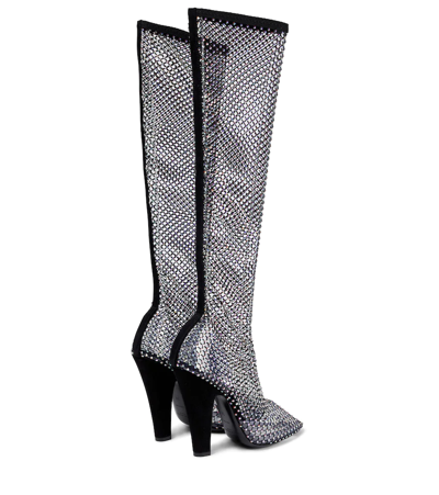 Shop Saint Laurent 68 110 Mesh Knee-high Boots In Nero Crystal Ab/nero