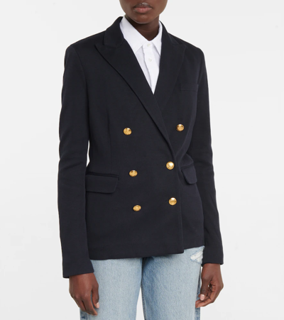 Shop Polo Ralph Lauren Knit Double-breasted Blazer In Park Avenue Navy