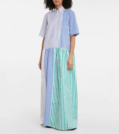Shop Plan C Striped Cotton Shirt Dress In Stripe Bluette / White