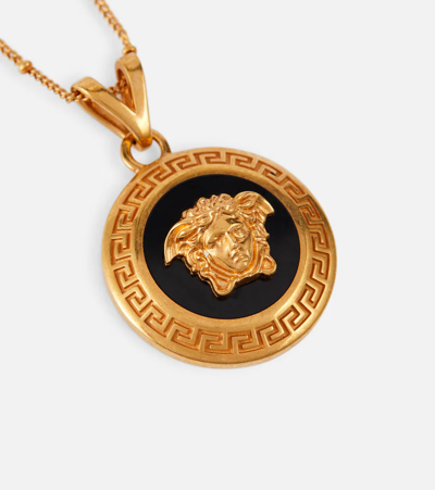 Shop Versace Icon Necklace In Black-tribute Gold