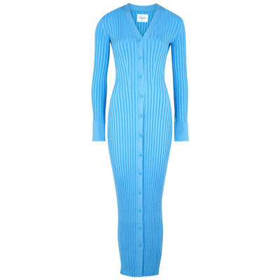 Shop Galvan Rhea Blue Ribbed-knit Cardigan Dress