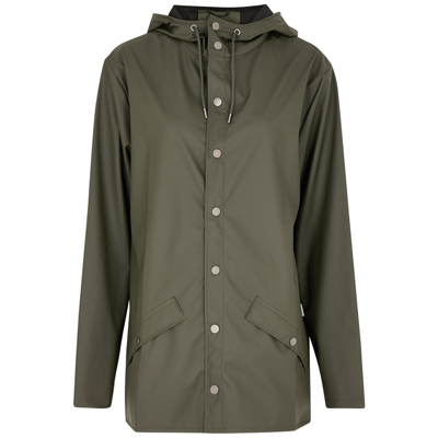 Shop Rains Dark Green Hooded Rubberised Jacket