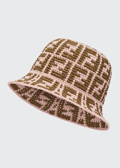 Shop Fendi Ff Woven Raffia Bucket Hat In Brown