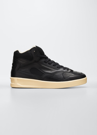 Shop Jil Sander Men's Basket High-top Leather Sneakers In 001 - Black