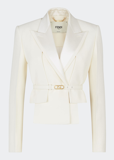 Shop Fendi Tailored Crop Wool Jacket W/ Matching Belt In White