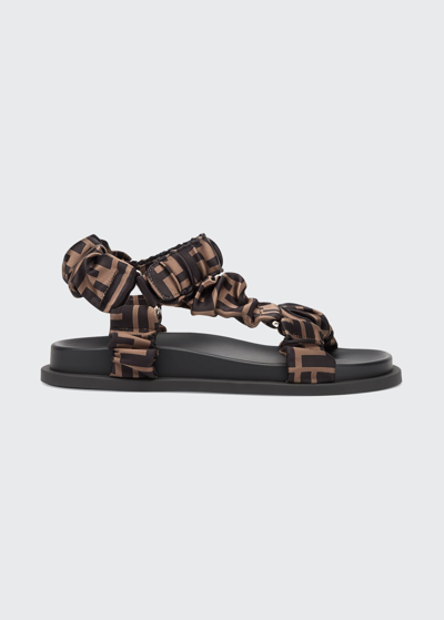 Shop Fendi Ruched Logo Hiking Sporty Sandals In Brown/black